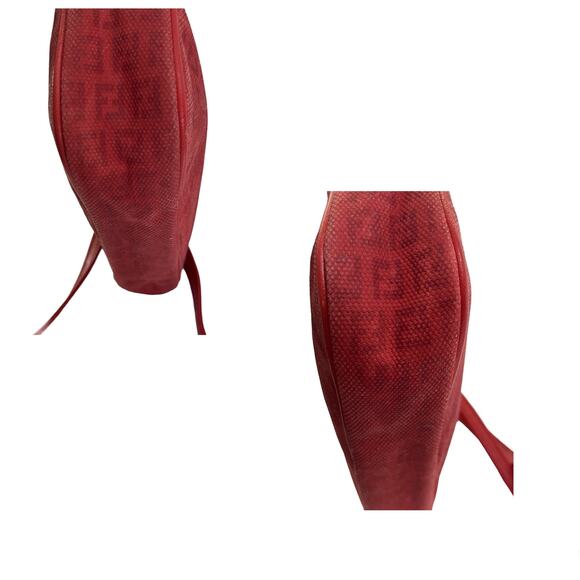 Vintage Fendi Red FF Canvas Crossbody Bag Leather Trim Authentic Made In Italy - Picture 12 of 14